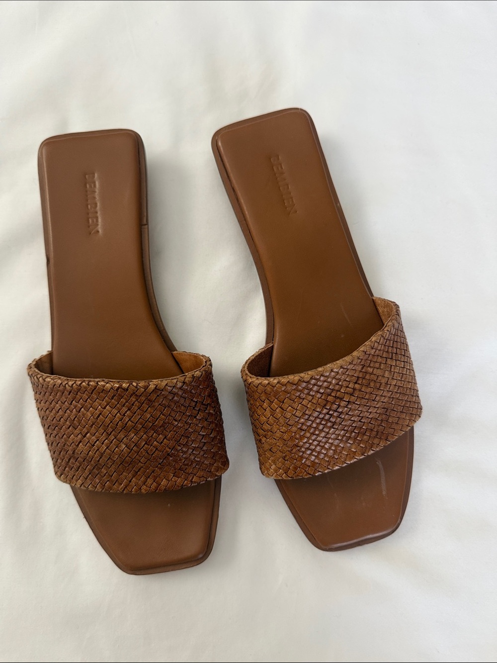 Woven Leather Slide Mules in Brown — Unbranded